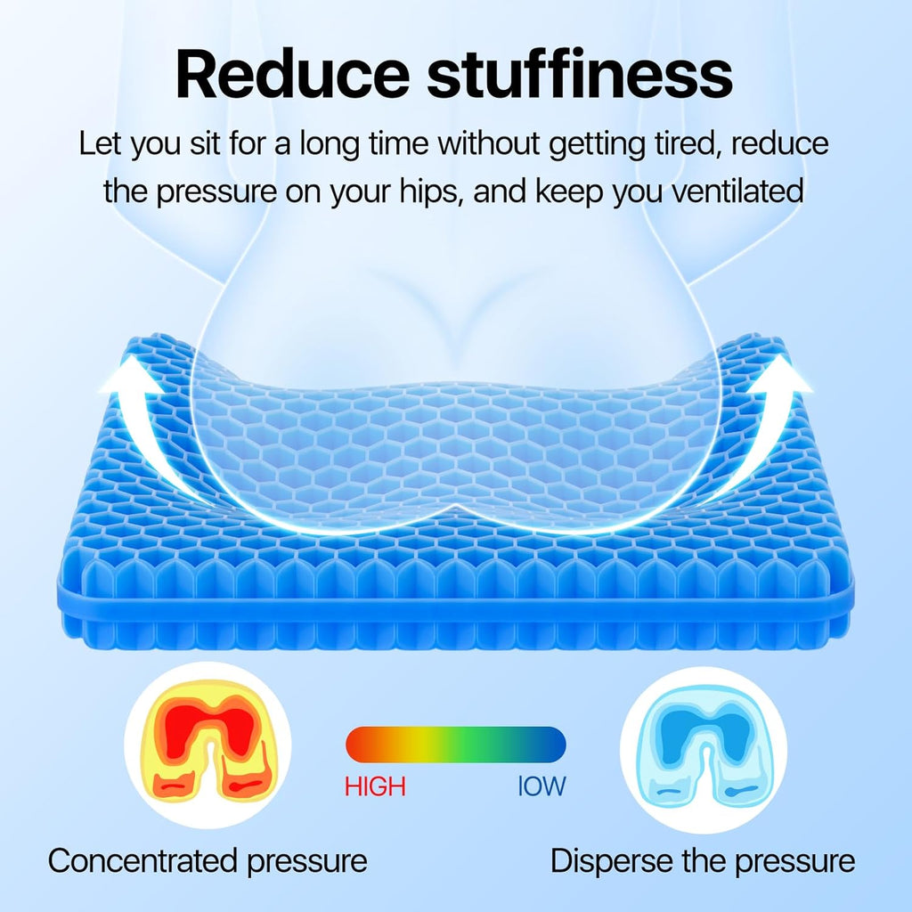 Gel Seat Cushion, Cooling seat Cushion (Super Large & Thick), Breathable Honeycomb Design Absorbs Pressure Points Seat Cushion, Gel…