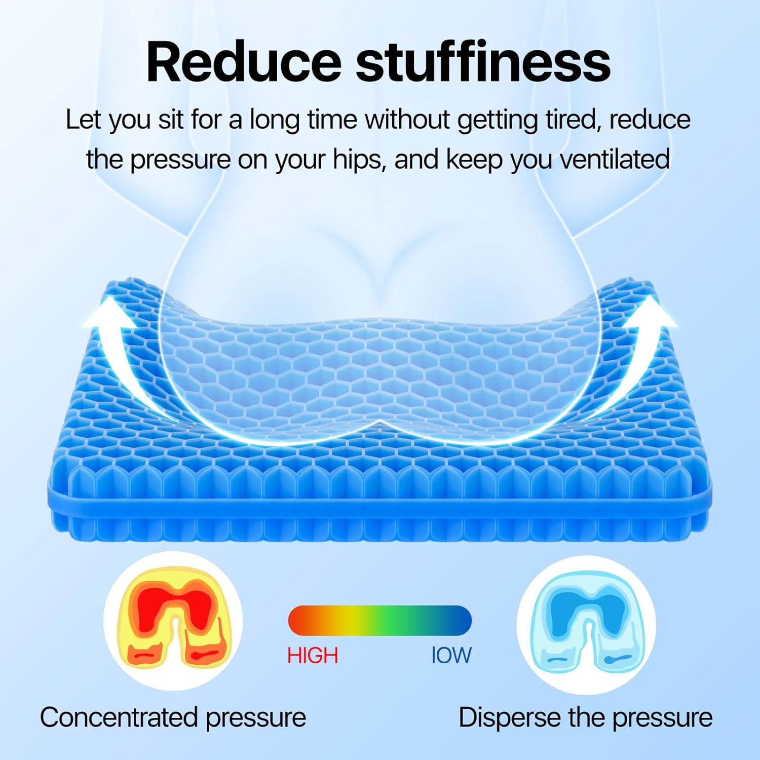 Gel Seat Cushion, Cooling seat Cushion (Super Large & Thick), Breathable Honeycomb Design Absorbs Pressure Points Seat Cushion, Gel…