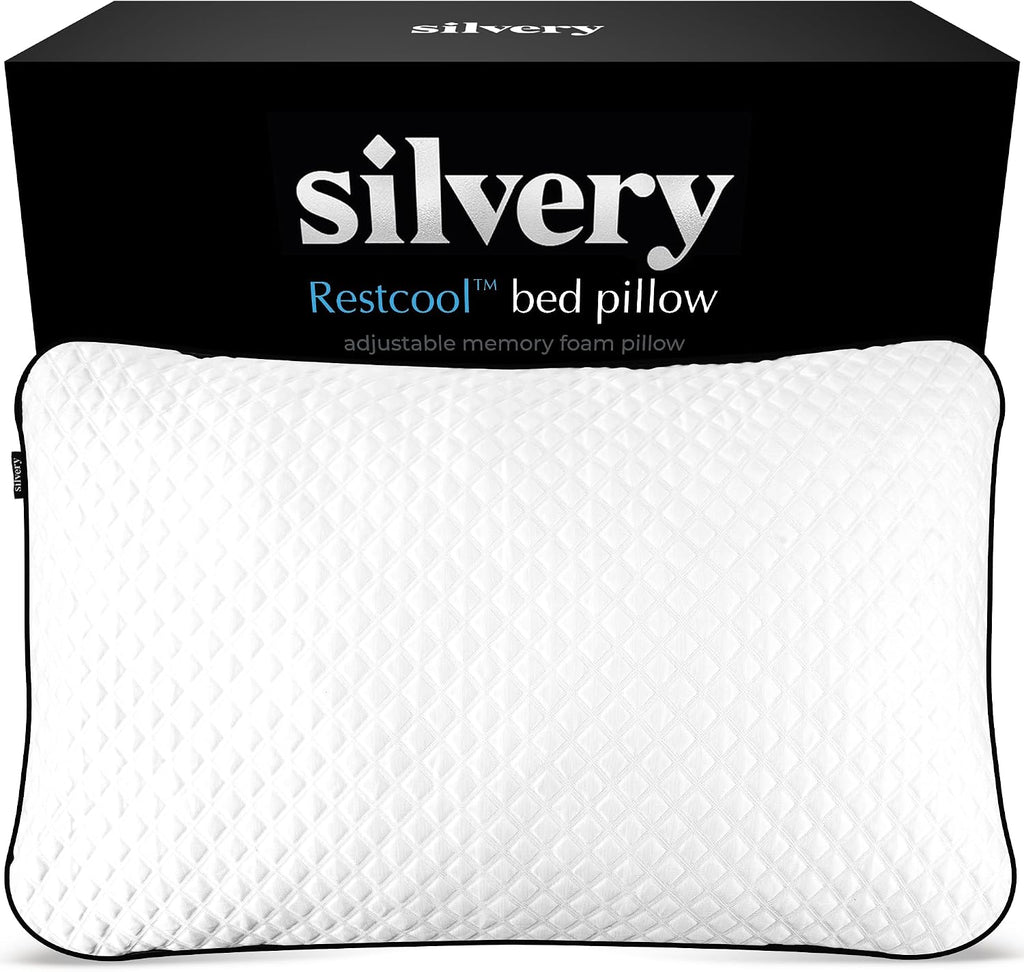 Silvery Silver Infused Restcool Bed Pillow - Adjustable Memory Foam Fill with Self-Cooling Fabric - Self-Cleaning Technology that Stays…