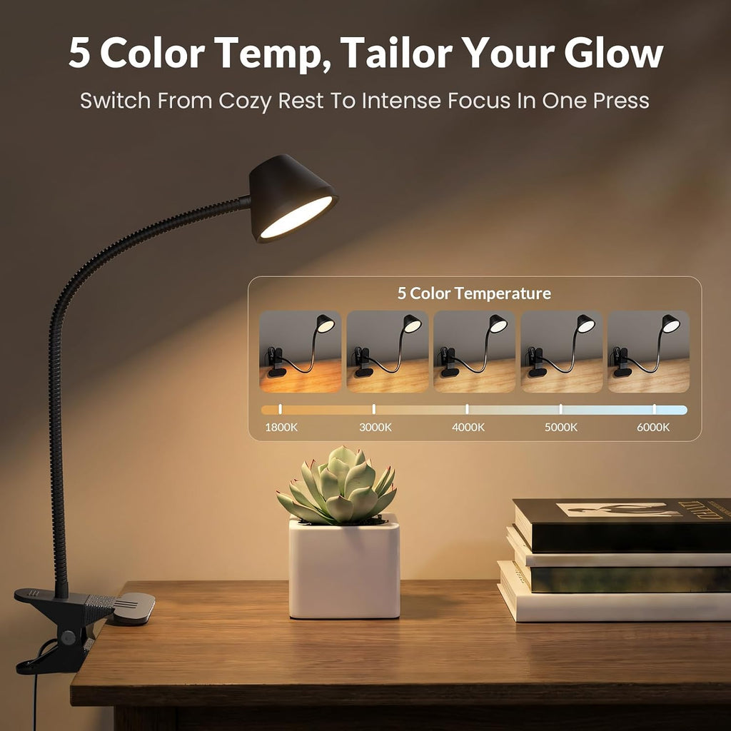 Lepower Clip on Light, 7W Reading Lights for Books in Bed with 5 Colors & Stepless Dimming, RG0 Eye-comfort, Amber Glow Light & Auto…