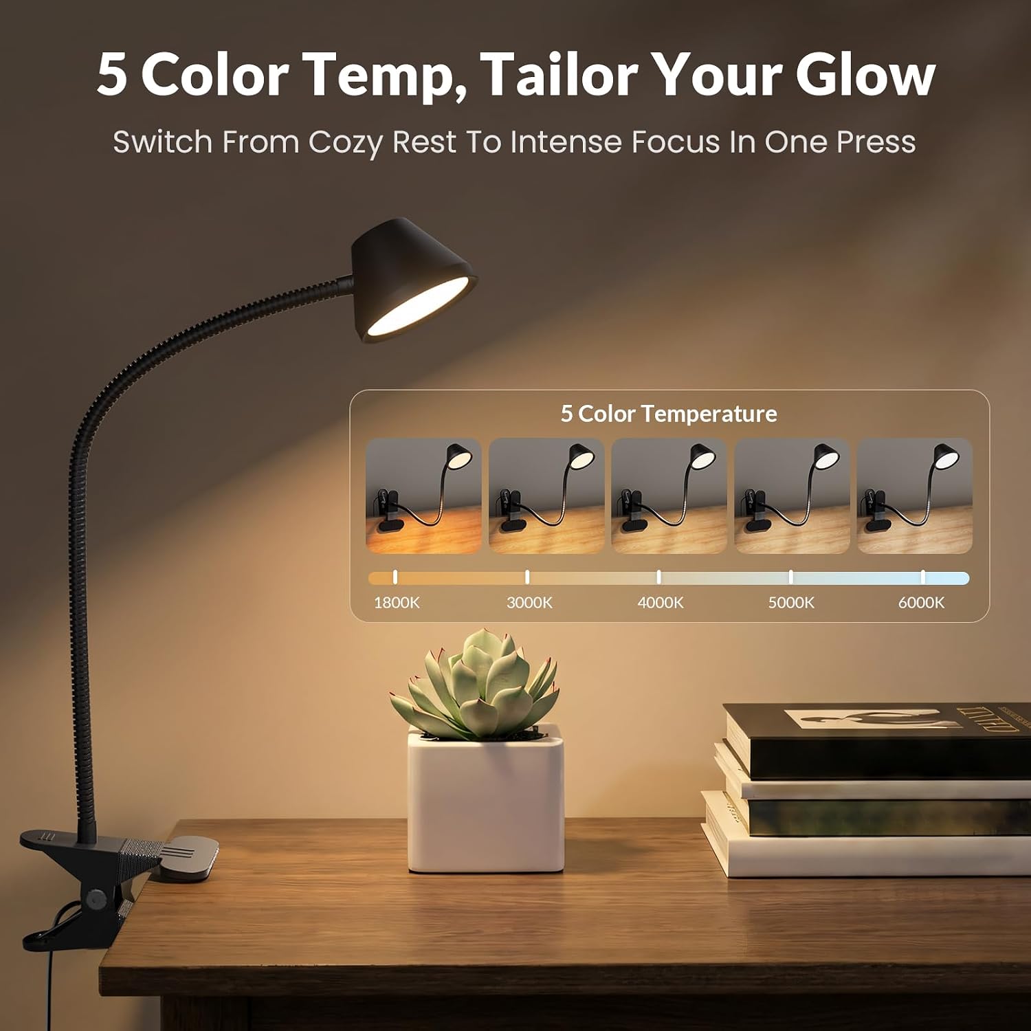 Lepower Clip on Light, 7W Reading Lights for Books in Bed with 5 Colors & Stepless Dimming, RG0 Eye-comfort, Amber Glow Light & Auto…