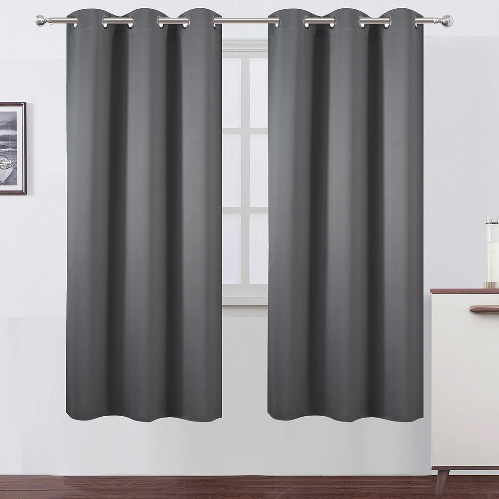 Lemomo Grey Thermal Blackout Curtains/42 x 72 Inch/Set of 2 Panels Room Darkening Curtains for Bedroom 72 Inch Grey