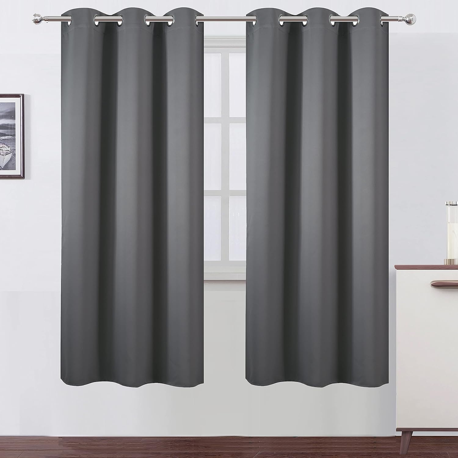 Lemomo Grey Thermal Blackout Curtains/42 x 72 Inch/Set of 2 Panels Room Darkening Curtains for Bedroom 72 Inch Grey