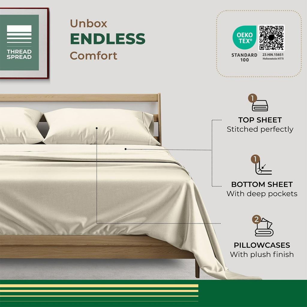 THREAD SPREAD 100% Organic Cotton Sheets Queen Size - 4 PC Organic Cotton Queen Percale Size Weave Sheet Set, Soft, Cooling, Crisp &…