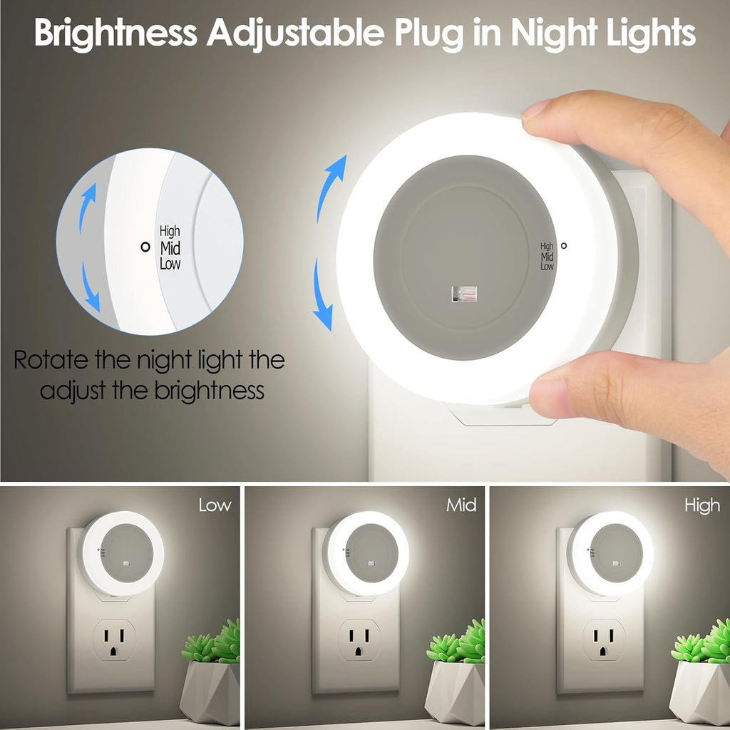 FOLKSMATE LED Night Light, Dimmable Plug-in Dusk to Dawn Light Sensor Nightlight for Bathroom, Bedroom, Adults & Kids Room, Kitchen…