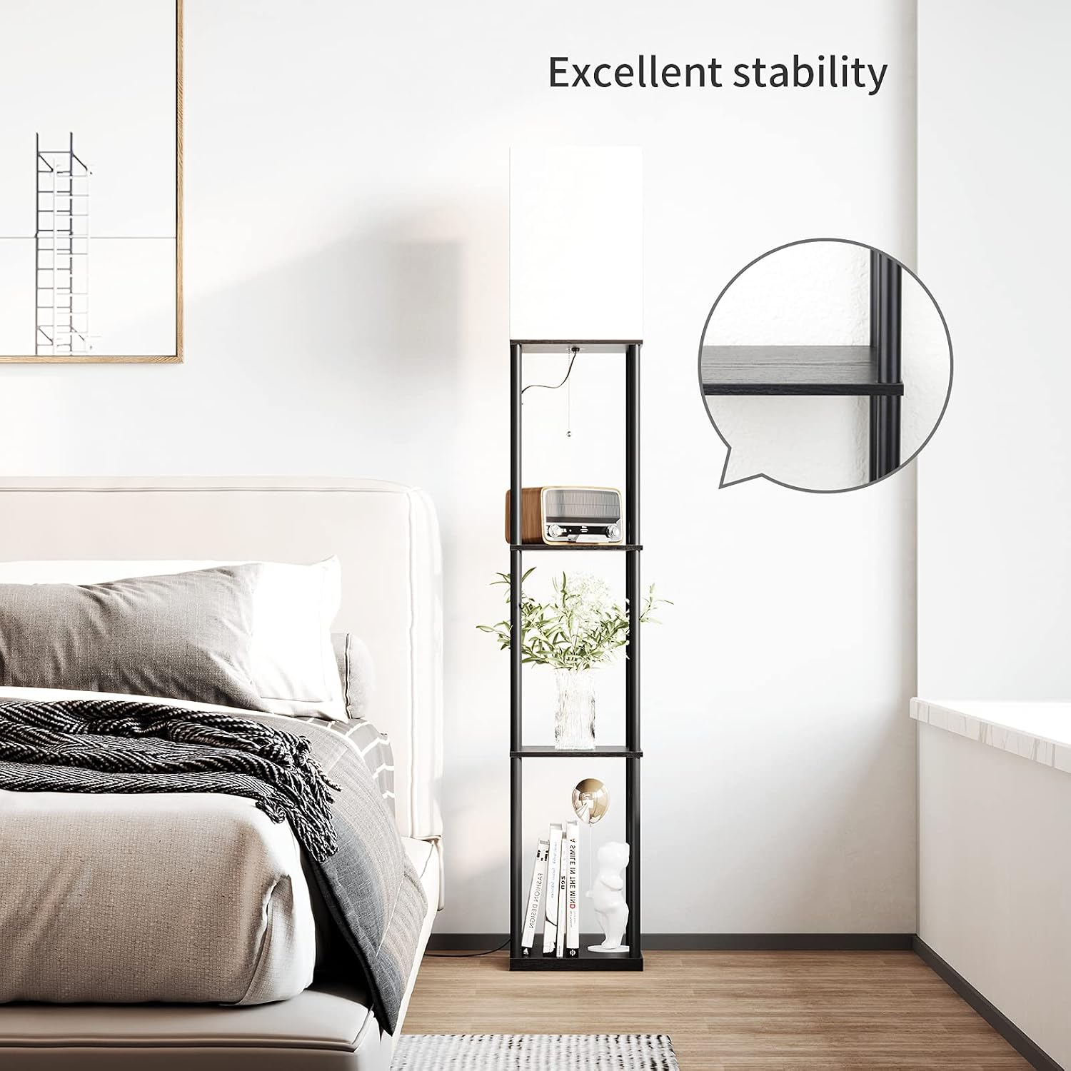 SUNMORY Floor Lamp with Shelves, Modern Square Standing Lamp with 3 Color Temperature Bulb, Corner Display Bookshelf Lamp for Living Room…