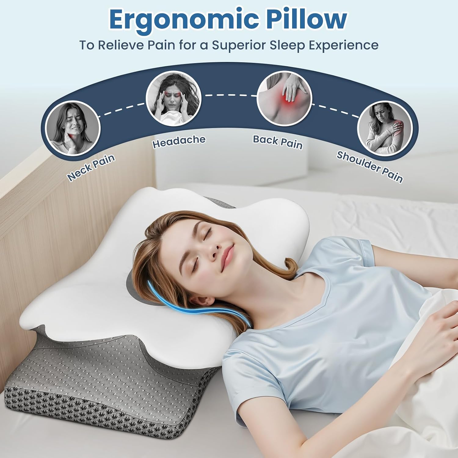 TranquilZone Memory Foam Bed Pillow – Contour Support Pillow for Side & Back Sleepers, Soft Ergonomic Design, Cooling Breathable Cov…