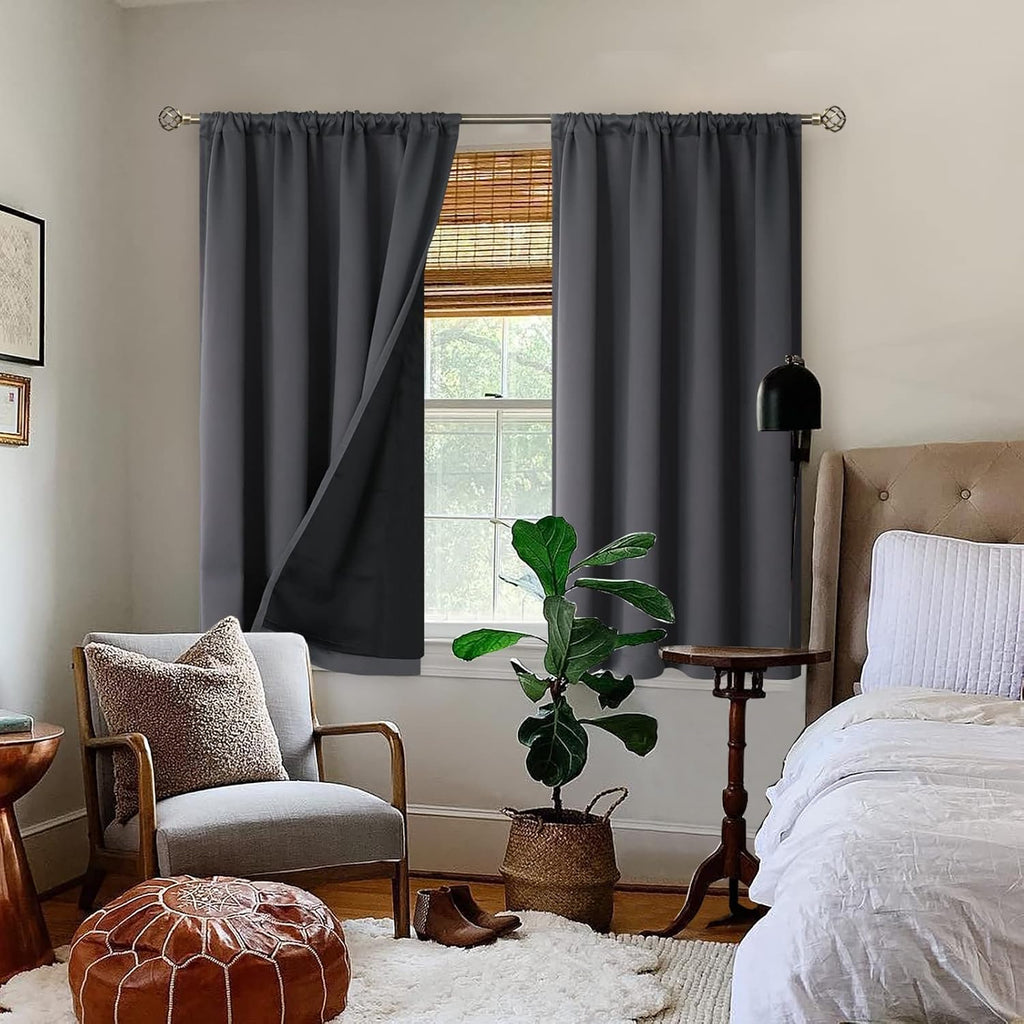 BGment Dark Grey Blackout Curtains for Bedroom 54 Inch Length, Rod Pocket 100% Blackout Curtains with Thermal Liner Darkening Curtains…