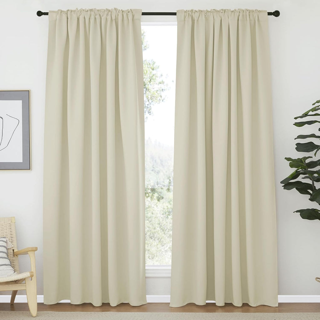 Nicetown Room Darkening Curtains for Living Room, Rod Pocket & Back Tab Window Curtains, Eatra Long Drape Panels for Office (Beige, 70" W x…