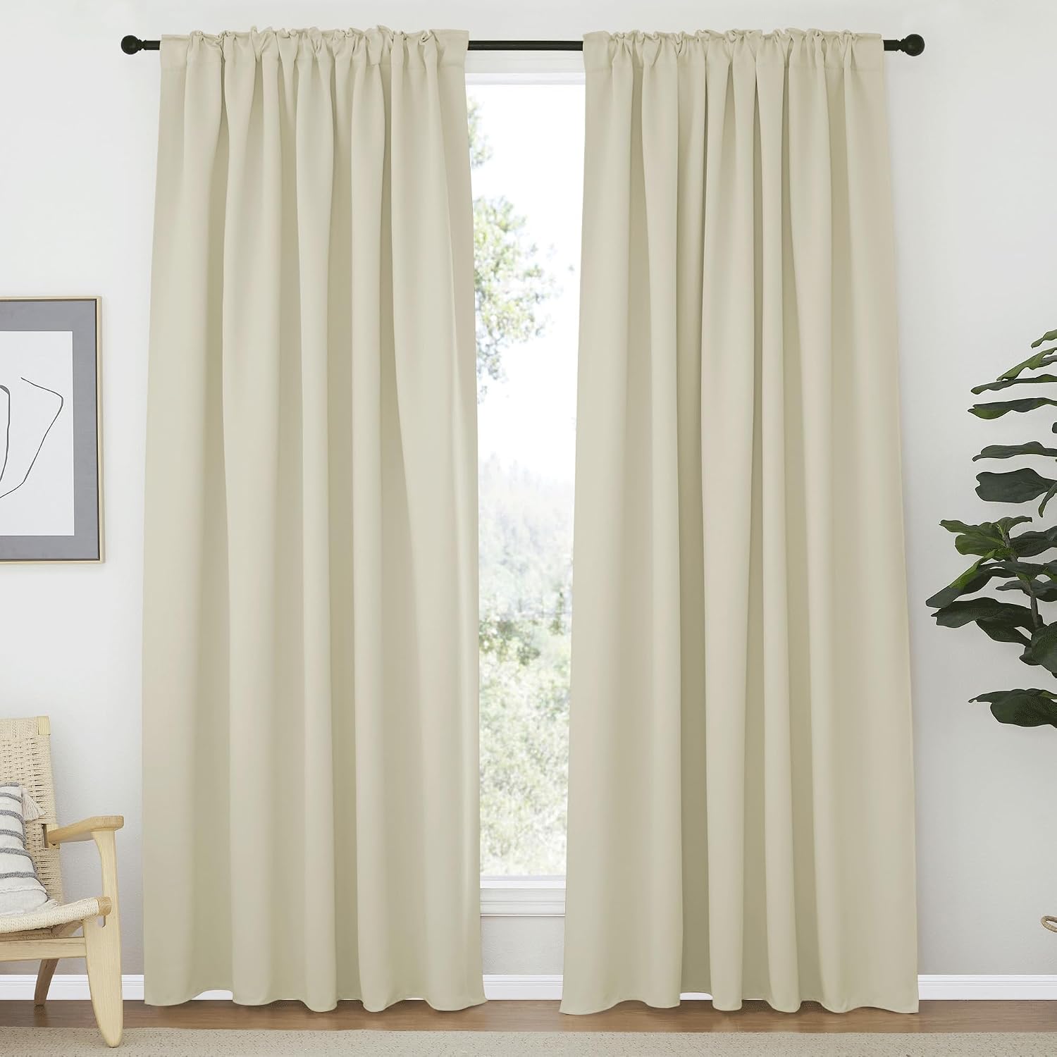 Nicetown Room Darkening Curtains for Living Room, Rod Pocket & Back Tab Window Curtains, Eatra Long Drape Panels for Office (Beige, 70" W x…