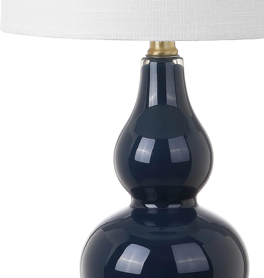 JONATHAN Y 20.5" Navy Glass Table Lamp, Modern Gourd Bedside Nightstand Lamp for Bedroom, Living Room, White Linen Shade, LED Bulb…