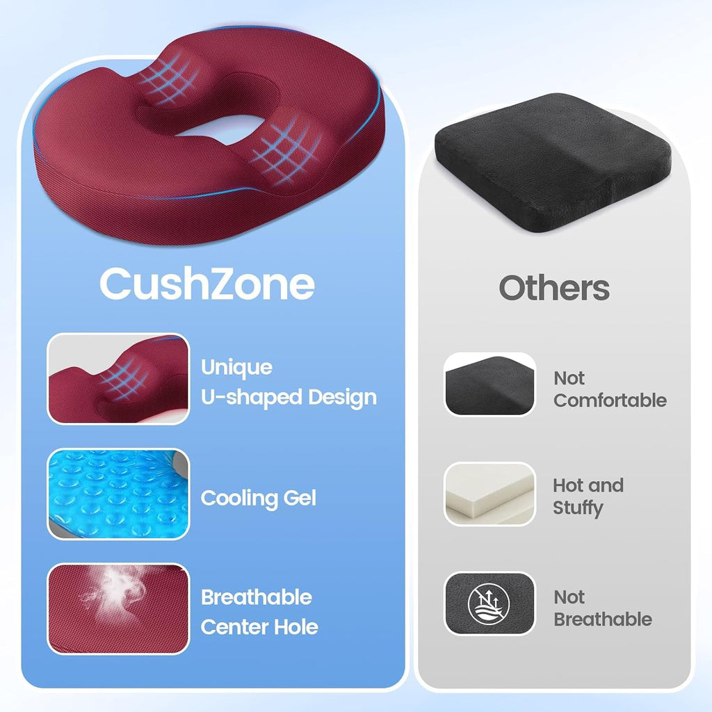 CushZone Donut Pillow Seat Cushion - Cooling Gel Donut Chair Cushions, Memory Foam Seat Cushion for Office & Home, Car Seat Cushion and But…