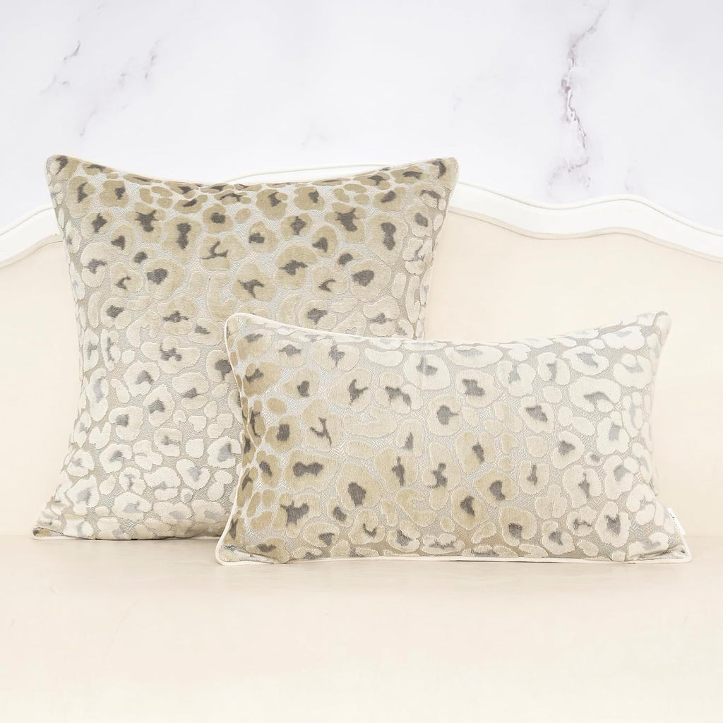 Alerfa Beige Floral Throw Pillow Cover 20 x 20 Inch Cut Velvet Sqaure Luxury Decorative Pillow Cover for Couch Living Room Bedroom