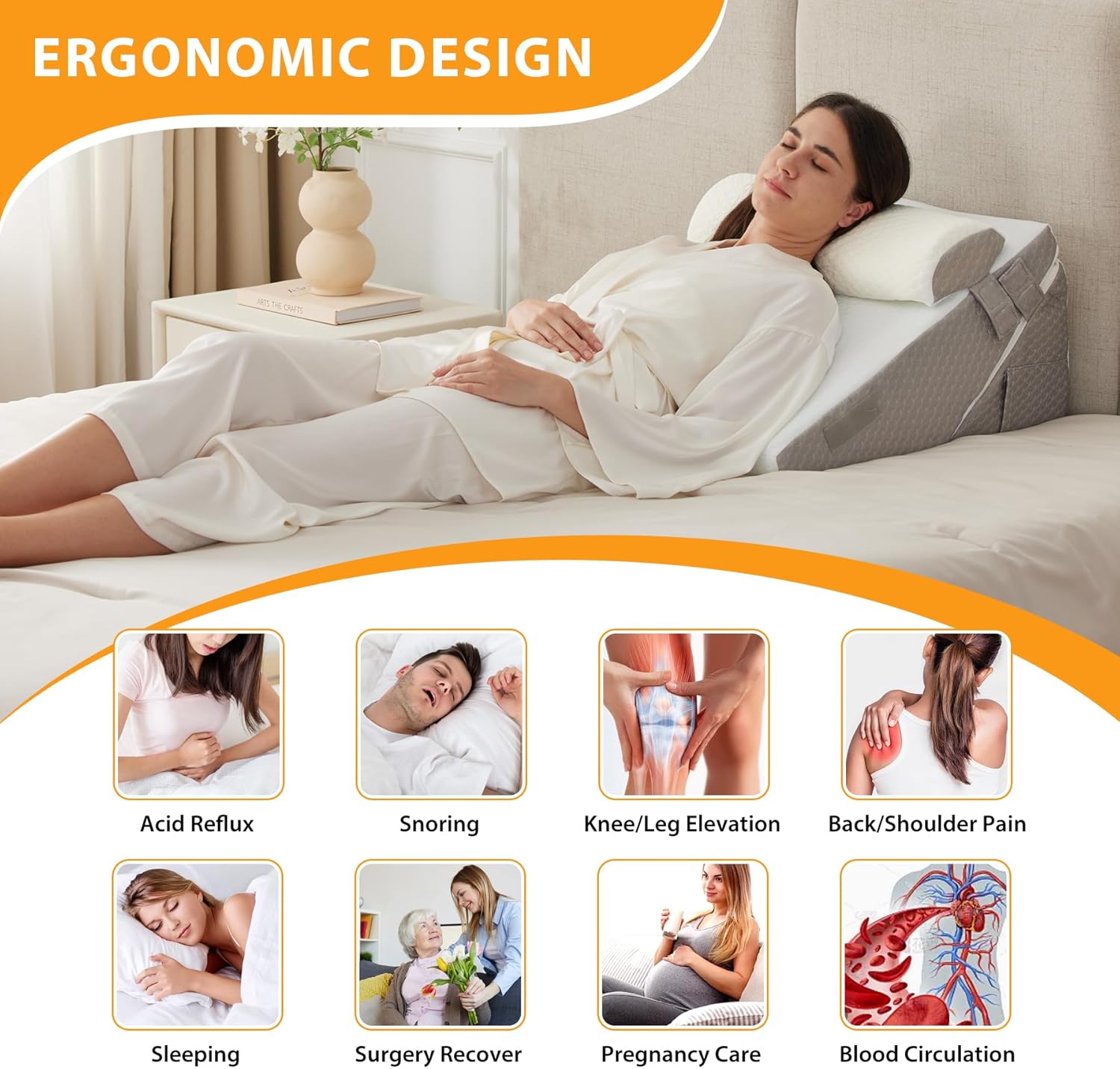 Ruqmuis 3PCS Wedge Pillow Set for After Surgery, Adjustable 9&12 Inch Bed Wedge Pillow for Sleeping, Incline Pillow Wedge for Headboard, Po…