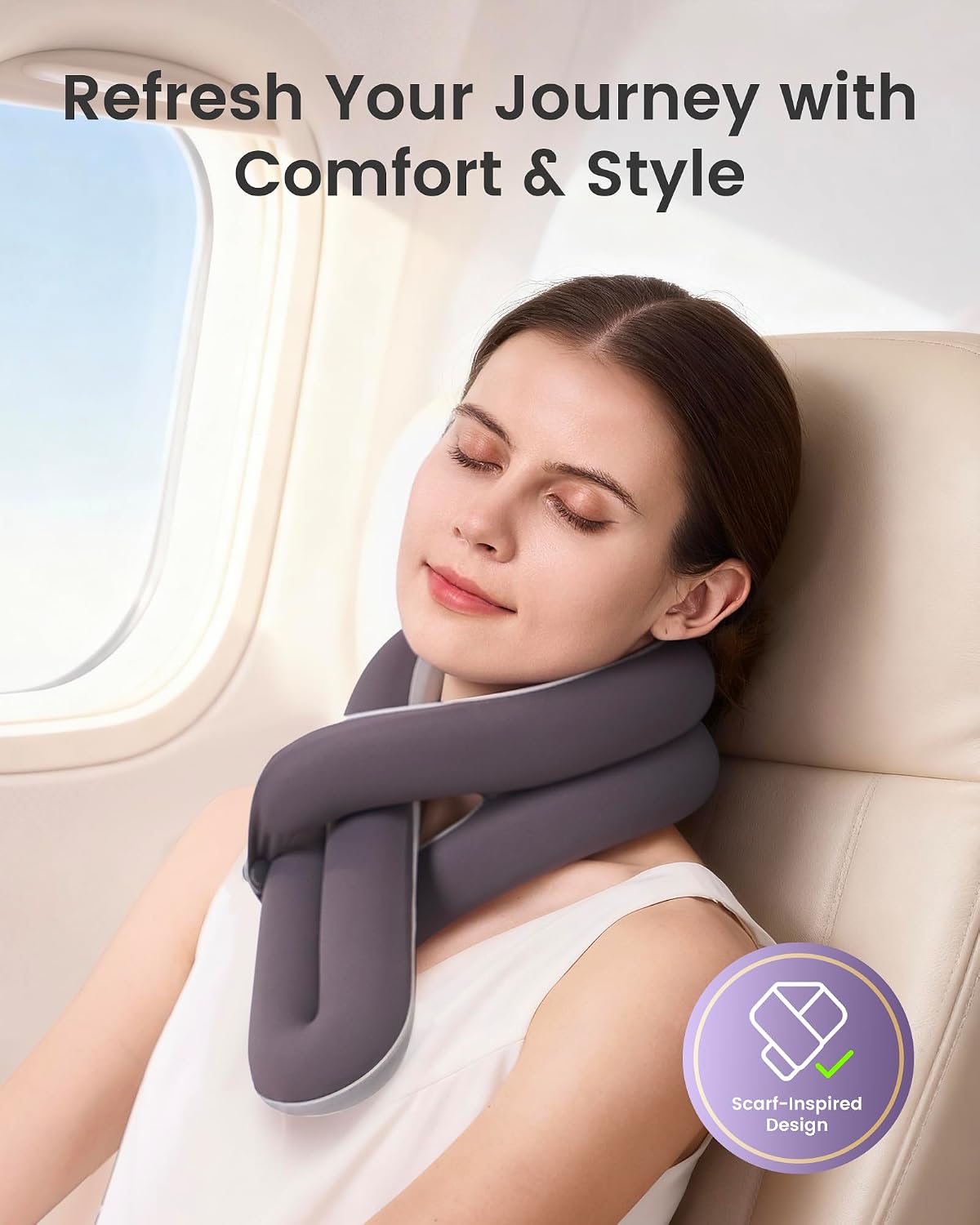 KPNEOL Travel Pillow, Neck Pillow – Ergonomic Memory Foam Pillow for Airplane, Adjustable & Ultra-Lightweight with Dual-Sided Fabric for…