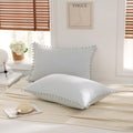 Moveover Light Gray Pom Poms Pillowcases, Standard Queen Pillow Cases Set of 2, 100% Washed Microfiber, Pale Gray Ball Fringe Pillow Cover,…