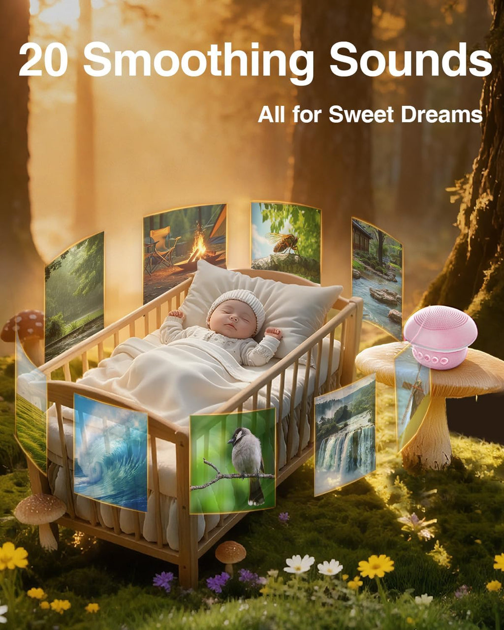Portable White Noise Sound Machine for Baby Adults, 20 Soothing Sound & 30-Level Volume, 48H Runtime with 30/60/90min Timer, Memory…