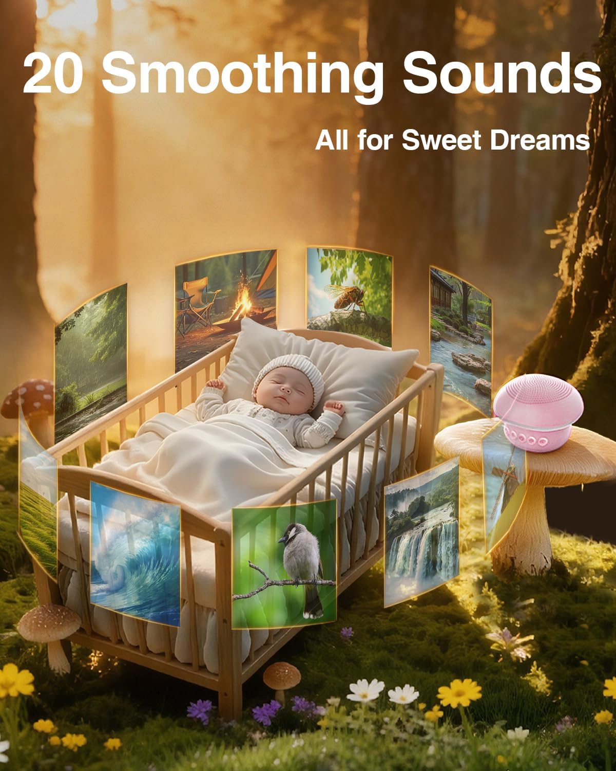 Portable White Noise Sound Machine for Baby Adults, 20 Soothing Sound & 30-Level Volume, 48H Runtime with 30/60/90min Timer, Memory…