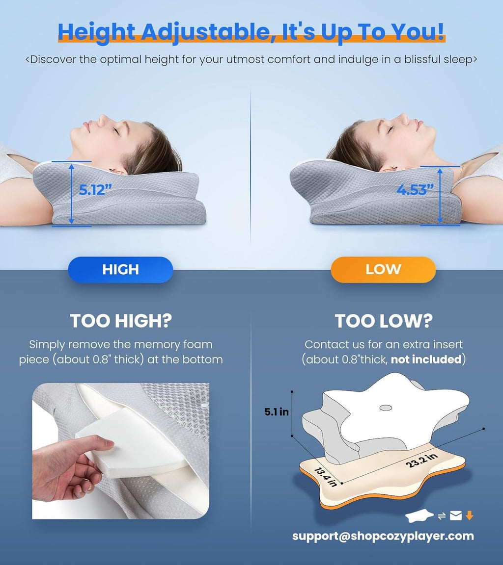 Cozyplayer Ultra Cooling Pillow for Neck Support, Adjustable Cervical Pillow Cozy Sleeping, Odorless Ergonomic Contour Memory Foam Pillows,…