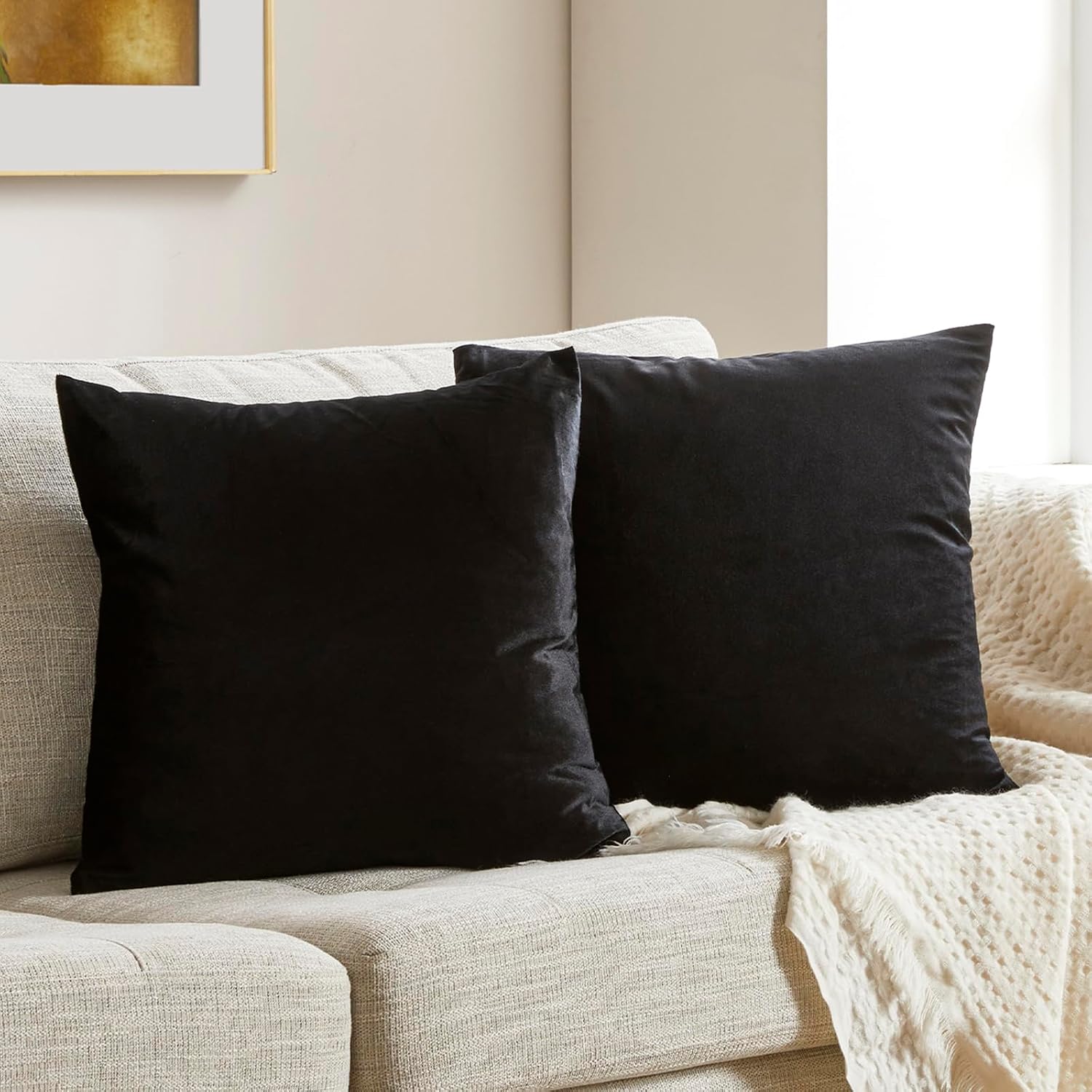GIGIZAZAFocusingonhomedecoration GIGIZAZA Black Velvet Pillow Covers 20x20, Decorative Square Throw Pillows Modern Covers Big Solid Living R…
