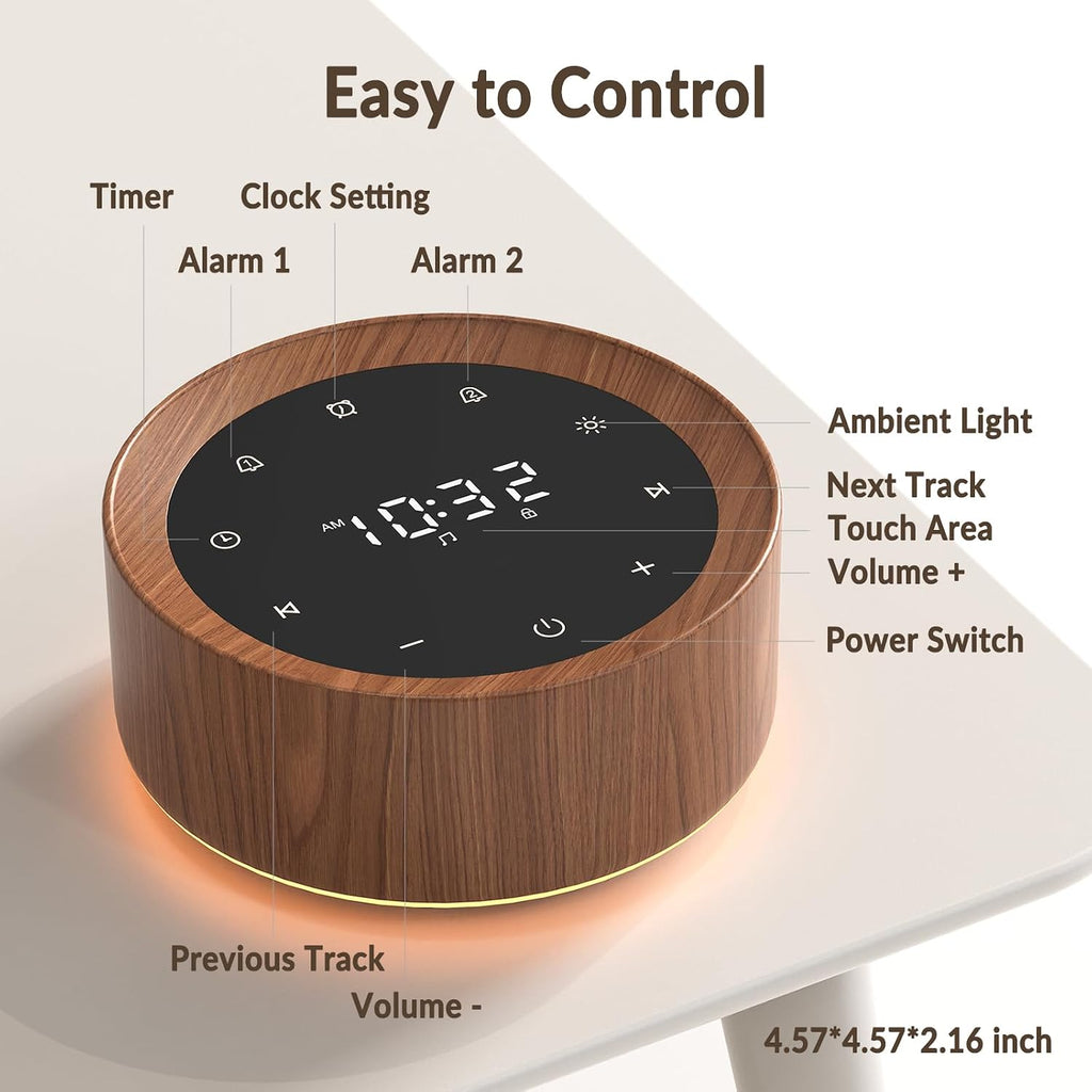 White Noise Machine with Alarm Clock & Night Light for Babies and Adults, 20 Soothing Sounds, Glare-Free Upward Display, Touch Control…