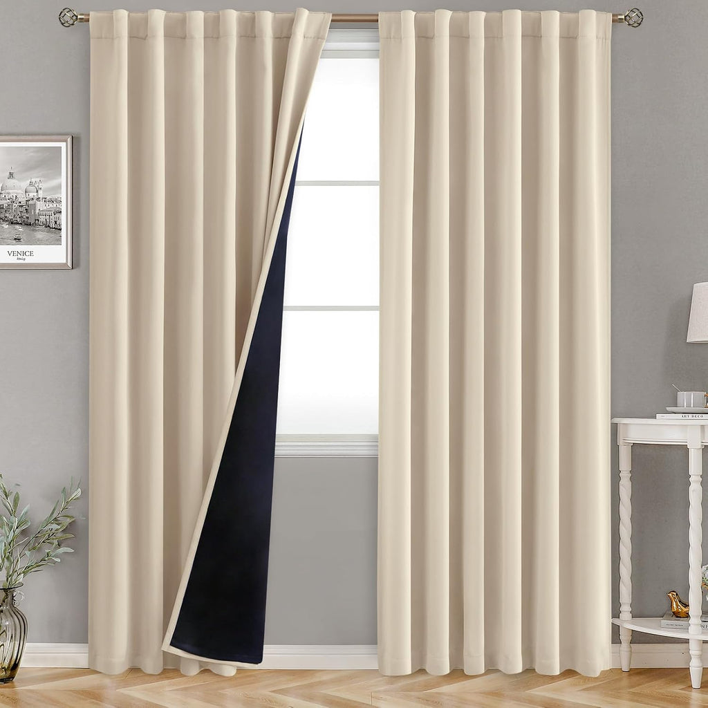 BGment Champagne 100% Blackout Curtains with Thermal Insulation Liner - 52 x 78 Inch Noise Reducing Room Darkening Curtains Light…