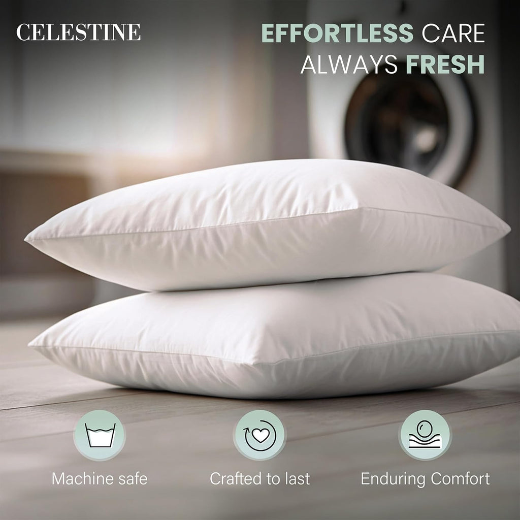 Celestine Queen Size Pillows Set of 4 – Soft Down Alternative Microfiber Filling, Plush White 20x28 Bed Pillows for Side and Back Sleepers,…