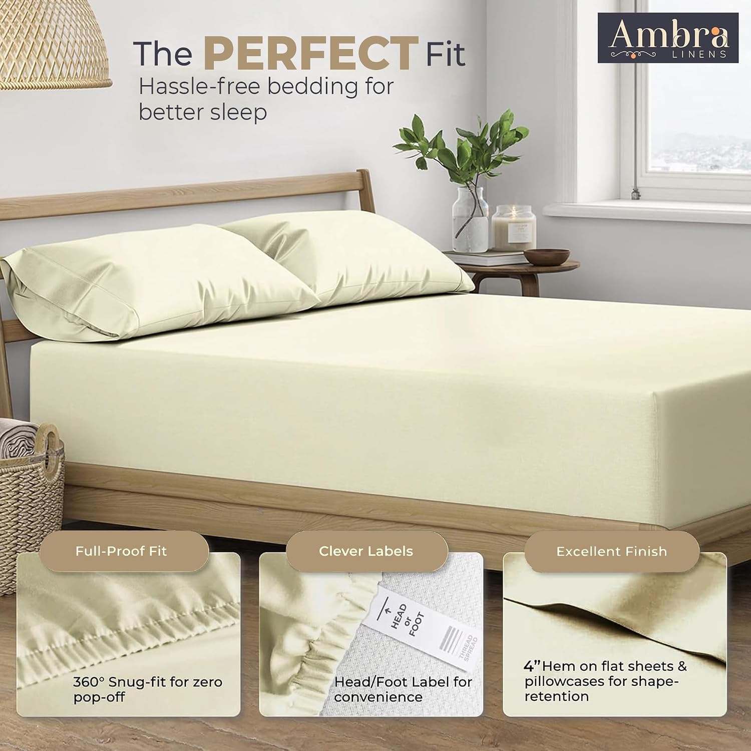 Ambra Linens 100% Organic Cotton Sheets for Full Size Bed - 4 PC Organic Full Size Sheets Set - Soft, Comfy, Breathable & Cooling - 16” Dee…