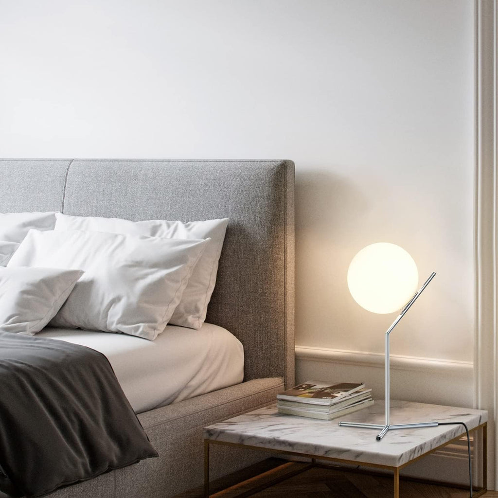 BOKT Modern Chrome Metal Globe Table Lamp Contemporary Milk White Glass Reading Lamp 1-Light E26 Table Standing Lamp Home Decor Glass…