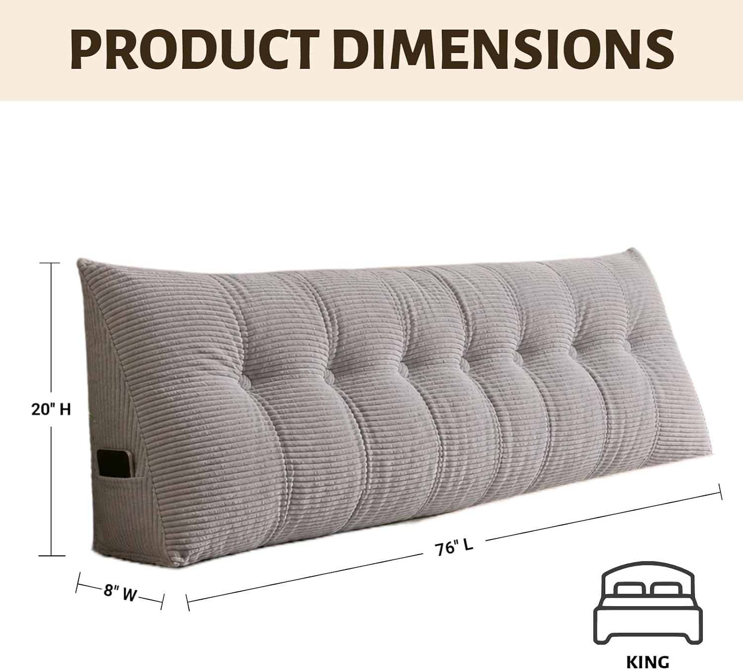 Wedge Reading Pillow Headboard King Size, Headboard Bolster Pillow for Bed, Triangular Backrest Cushion with Removable Corduroy Cover…