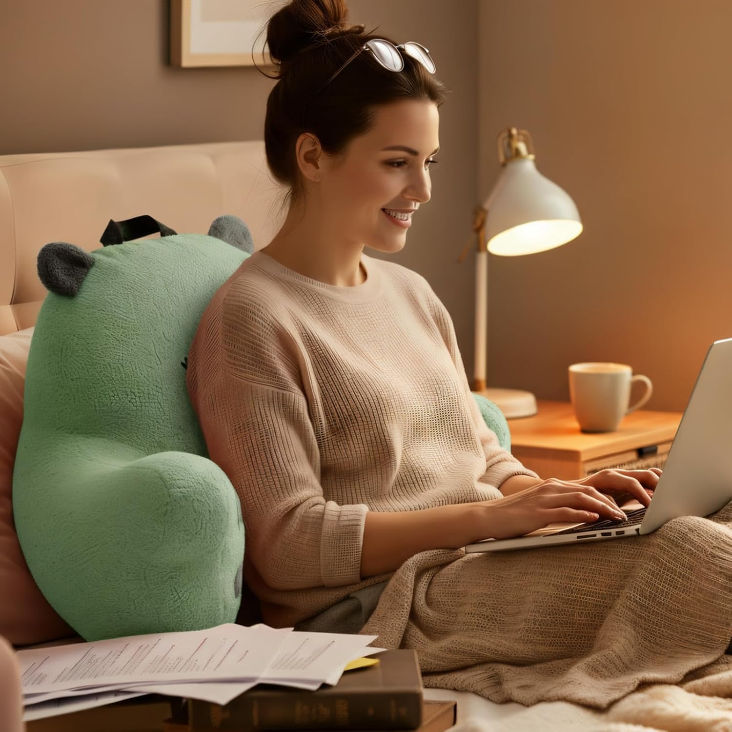 Ajicong Reading Pillow for Sitting in Bed Couch Teens/Adult, Back Rest Pillow for Sitting Up in Bed with Shredded Memory Foam, Includes Arm…