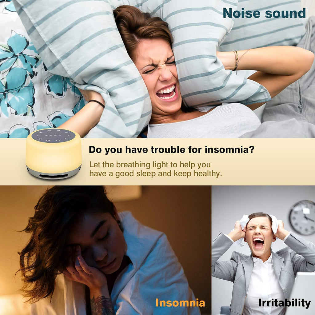 Sleep Sound Machine 24 Natural Soothing Sounds 7 Color Breathing Lights and Night Light with Timer Memory Feature Rechargeable Portable…