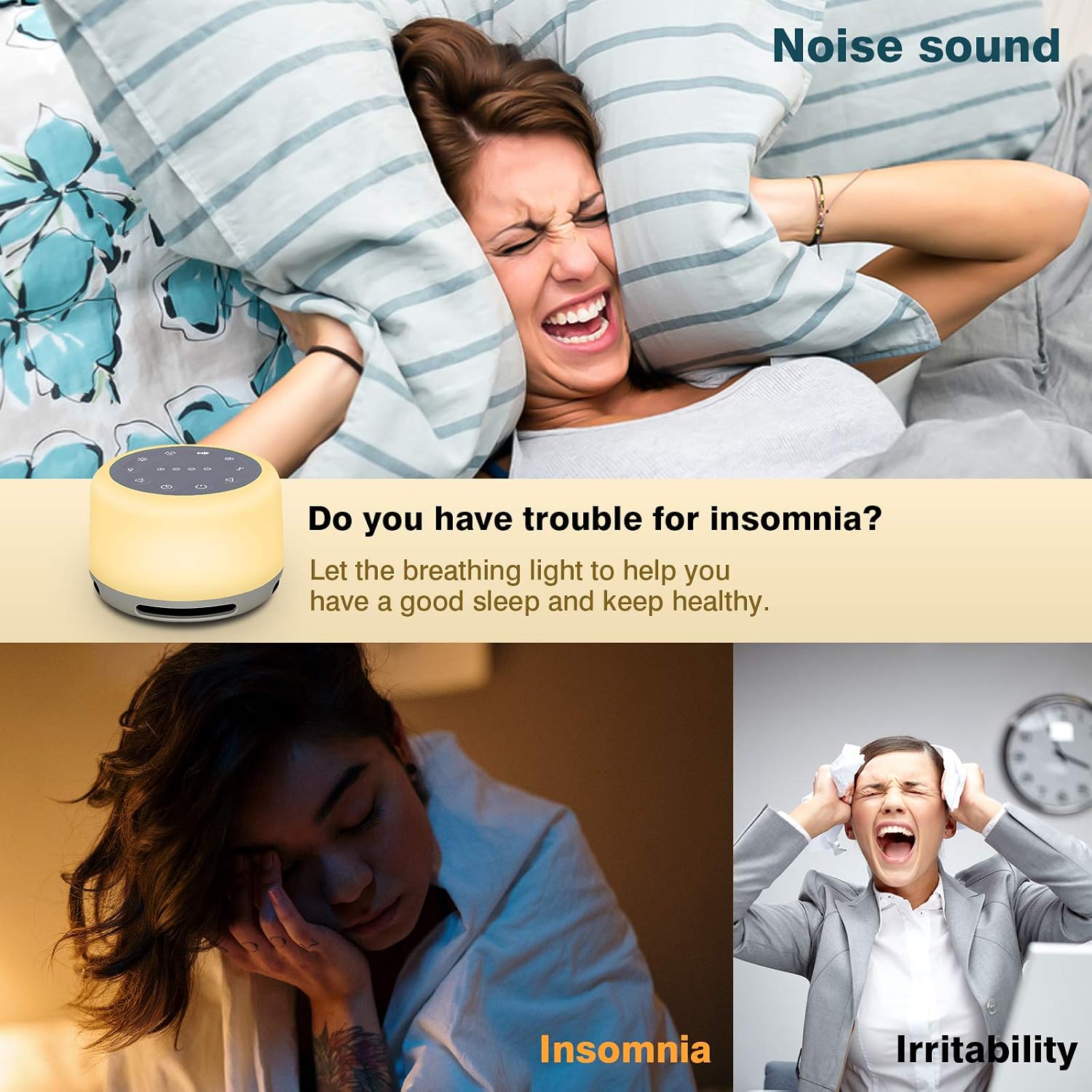 Sleep Sound Machine 24 Natural Soothing Sounds 7 Color Breathing Lights and Night Light with Timer Memory Feature Rechargeable Portable…