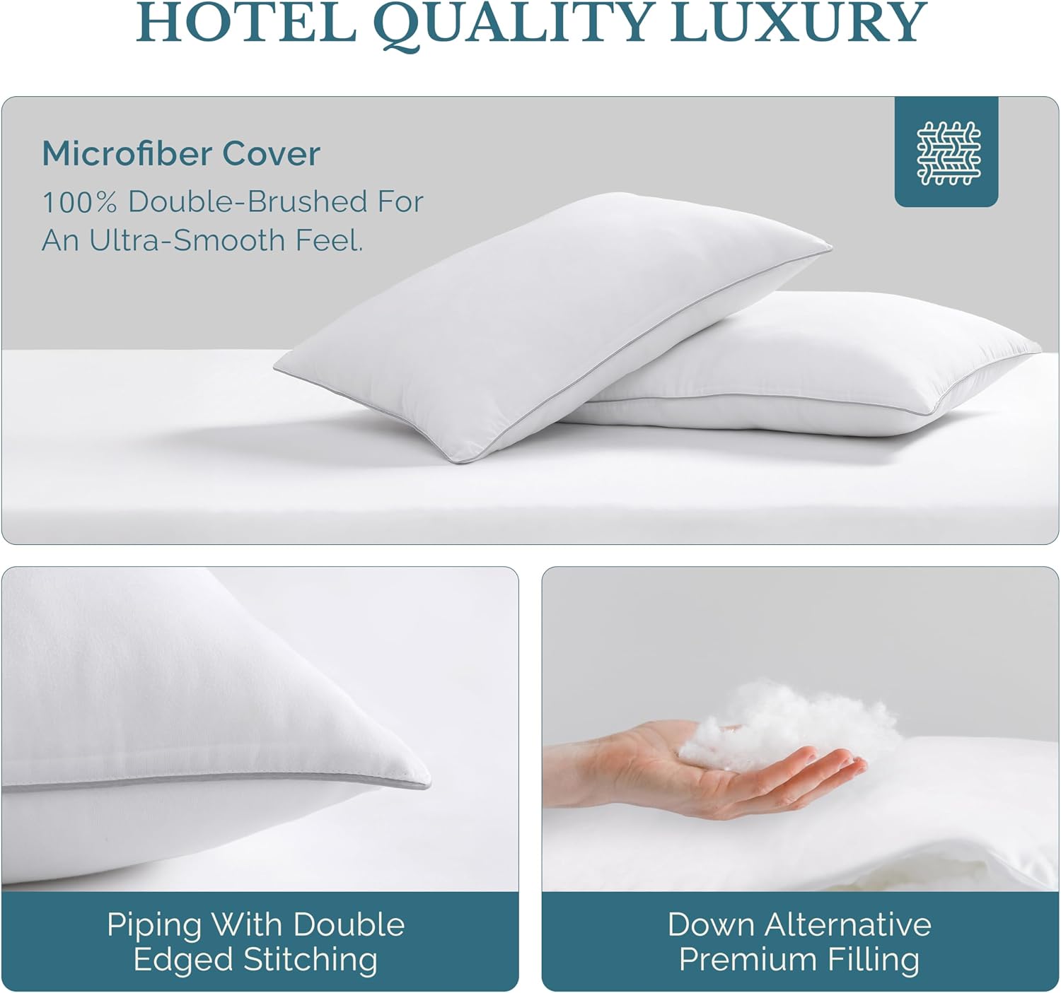 CasaPlatino Casa Platino Standard Pillows Set of 2 - Cozy Soft & Firm Bed Pillow for Side Sleepers & Back Sleepers - Down Alternative Pillo…