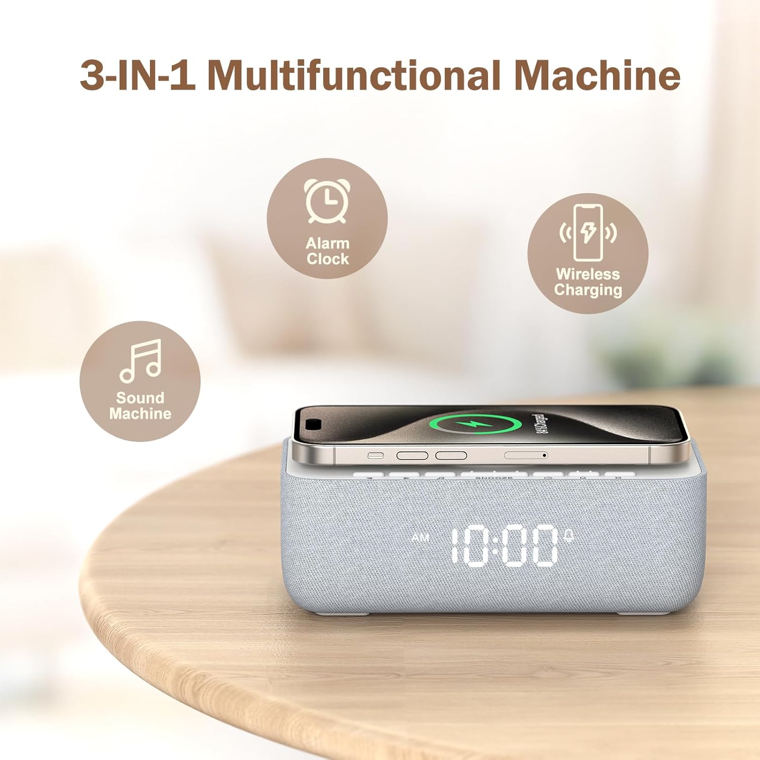 REACHER 15W Fast Wireless Charging Alarm Clock with White Noise Machine │ 20 High-Fidelity Sleep Sounds │ Gradual Wake & Unlimited Snooze…