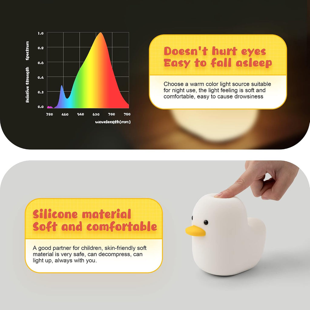 UNEEDE LED Benson Night Light, Cute Duck Animal Silicone Nursery Night Light Rechargeable Table Lamp Bedside Lamp with Touch Sensor for…
