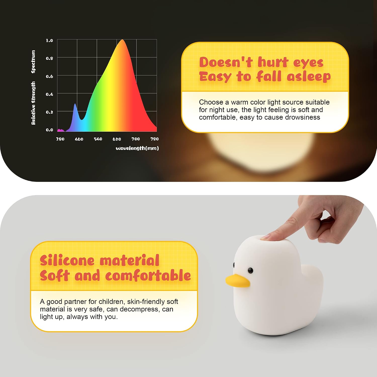 UNEEDE LED Benson Night Light, Cute Duck Animal Silicone Nursery Night Light Rechargeable Table Lamp Bedside Lamp with Touch Sensor for…