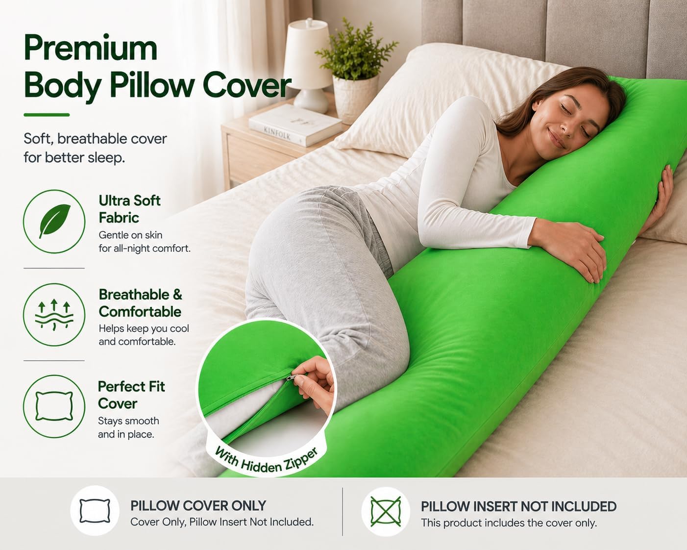 Evolive Ultra Soft Microfiber Body Pillow Cover/Pillowcases 21"x54" with Hidden Zipper Closure (21"x54" Body Pillow Cover, Classic Green)