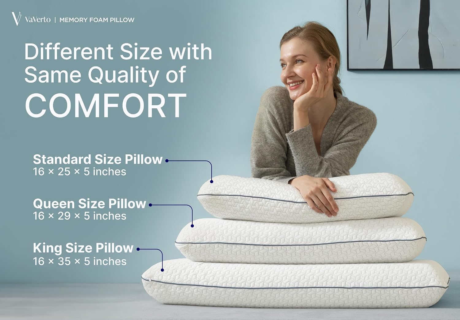 Vaverto Cooling Gel Memory Foam Pillow - 1-Pack - King Size Bed Pillows For Sleeping - Medium-Firm - Back, Stomach and Side Sleeper Pillow…