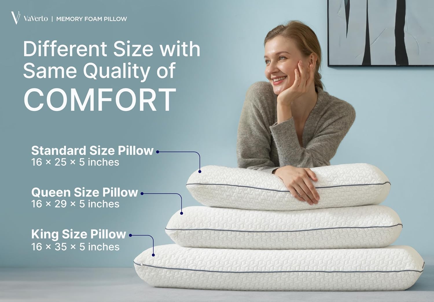 Vaverto Cooling Gel Memory Foam Pillows - 1-Pack - Standard Size Memory Foam Pillow For Sleeping - Medium-Firm - Back, Stomach & Side Sleep…
