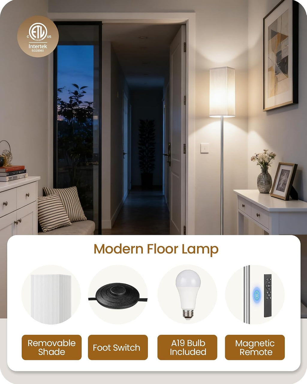 64.2''Dimmable Floor Lamp for Living Room with Remote and Foot Switch, Corner Floor Lamp for Bedroom, Includes 10W A19 Bulb, Modern…