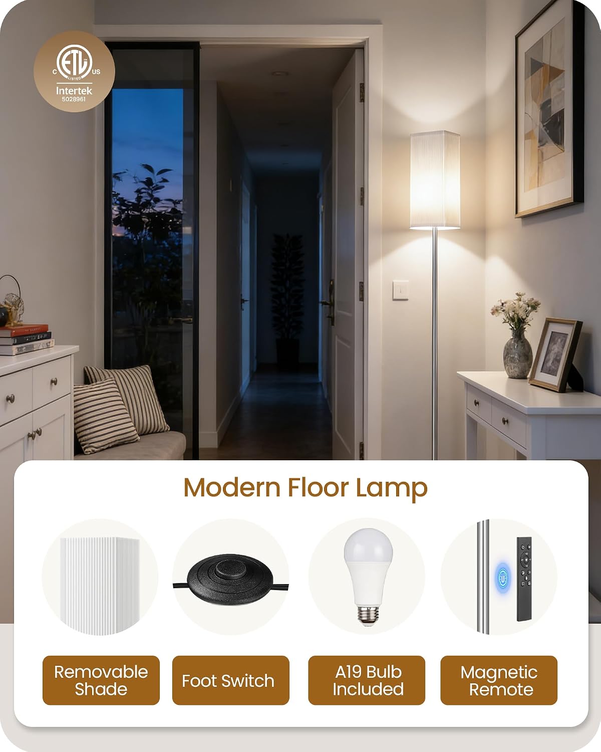 64.2''Dimmable Floor Lamp for Living Room with Remote and Foot Switch, Corner Floor Lamp for Bedroom, Includes 10W A19 Bulb, Modern…