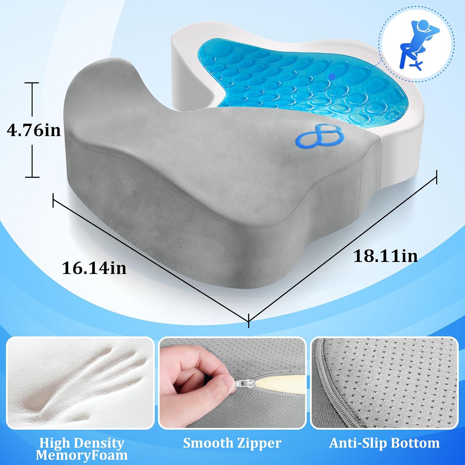 CushyOasis Seat Cushion, Chair Cushions, Office Chair Cushions, Anti-Slip Bottom & Removable Cover Tailbone Cushion, Memory Foam Seat Cushi…