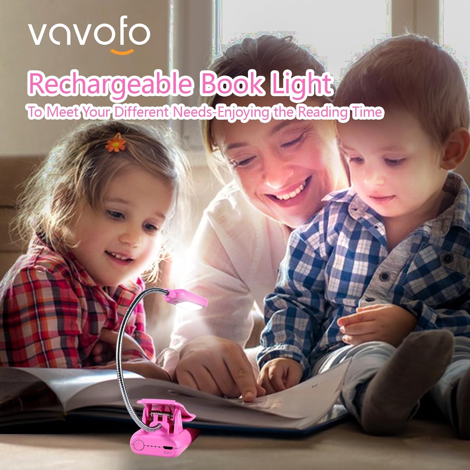Vavofo Rechargeable Book Light for Reading in Bed Kids, 7 LED Reading Light with 9-Level Warm Cool White Daylight, Eye comfort Lamp with…