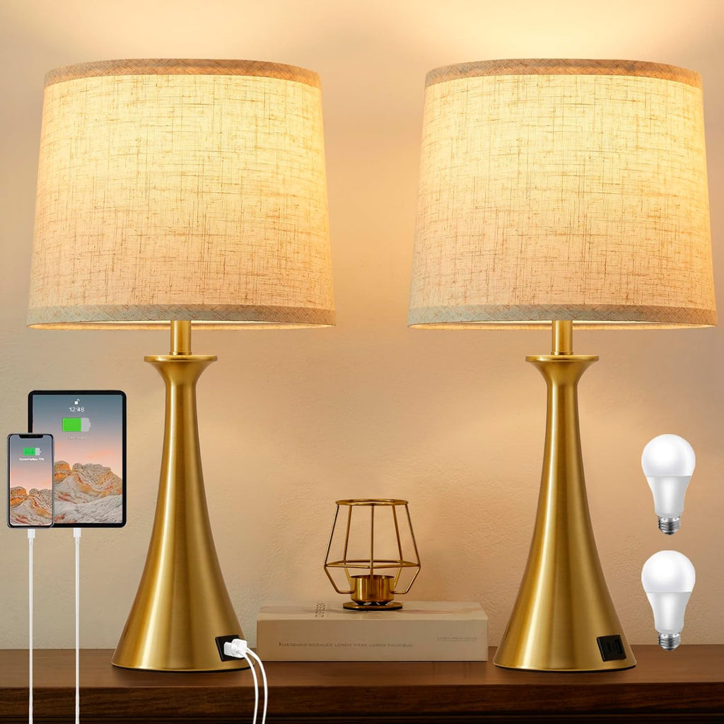 Touch Lamp for Living Room Bedroom, 21" Table Lamps Set of 2 with USB C+A Ports, Touch Bedside Lamps for Nightstand with 3 Way Dimmable…