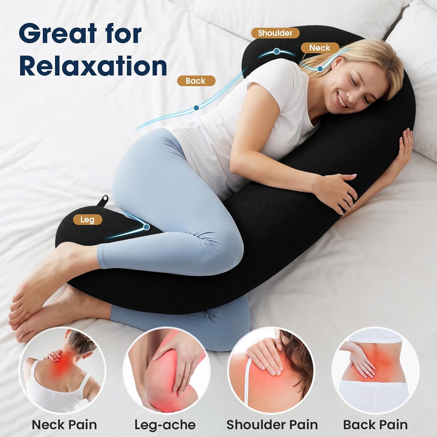 TranquilRelax TranquilRelax C Shaped Body Pillow for Side Sleepers, Memory Foam Long Pillow for Leg, Hip & Back Support, Soft Washab…