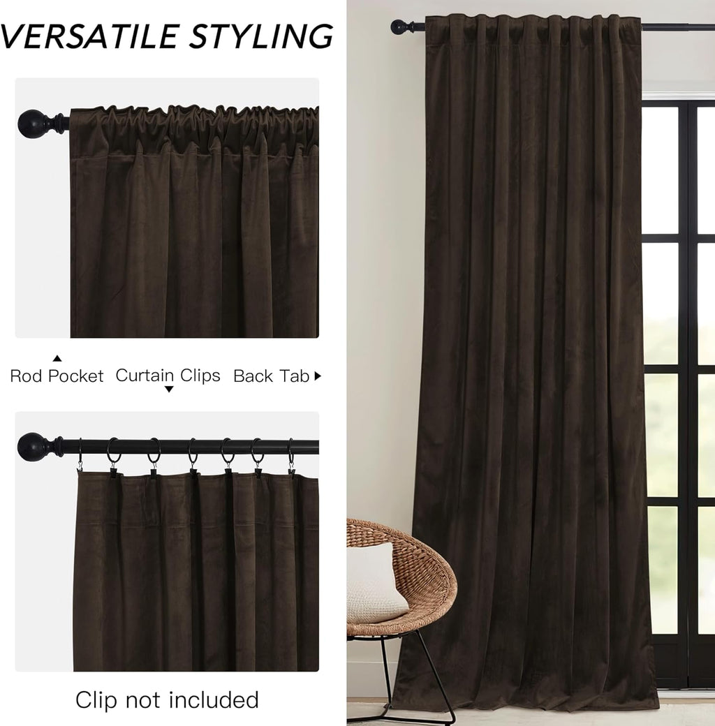 Rybhome RYB HOME Brown Velvet Curtains for Bedroom Living Room, Thermal Insulated Privacy UV Heat Blocking Luxurious Drapes for Nursery Din…