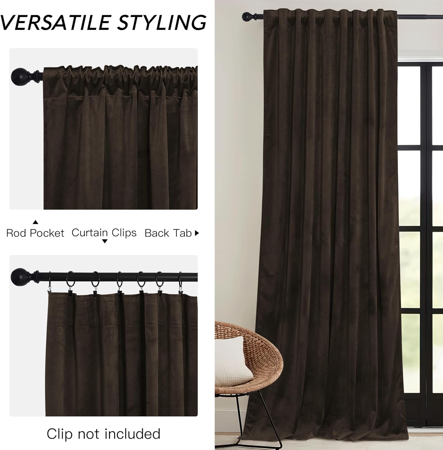Rybhome RYB HOME Brown Velvet Curtains for Bedroom Living Room, Thermal Insulated Privacy UV Heat Blocking Luxurious Drapes for Nursery Din…