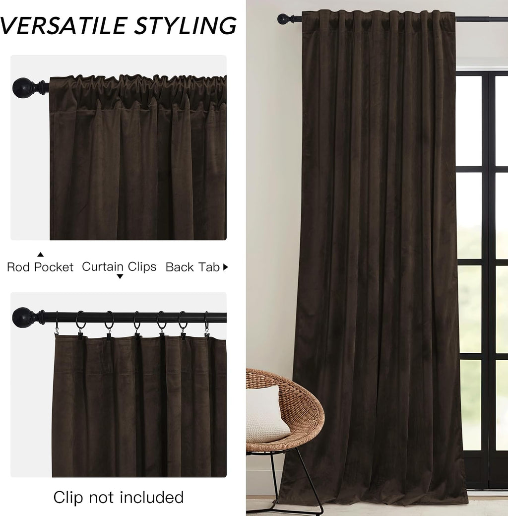 Rybhome RYB HOME Brown Velvet Curtains for Bedroom Living Room, Thermal Insulated Privacy UV Heat Blocking Luxurious Drapes for Nursery Din…
