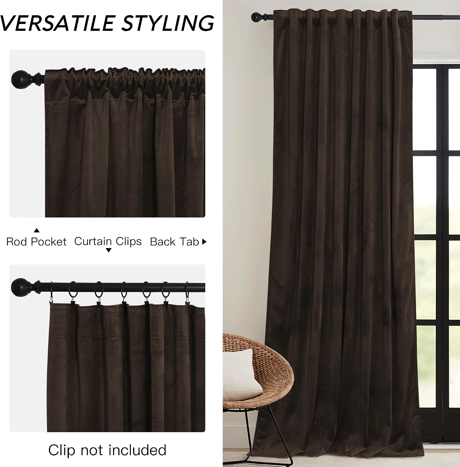 Rybhome RYB HOME Brown Velvet Curtains for Bedroom Living Room, Thermal Insulated Privacy UV Heat Blocking Luxurious Drapes for Nursery Din…